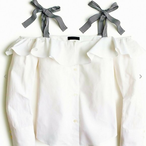 J. Crew Tops - J. Crew Grosgrain Ribbon Shoulder Ties/Off Shoulder Poplin Top NWT
